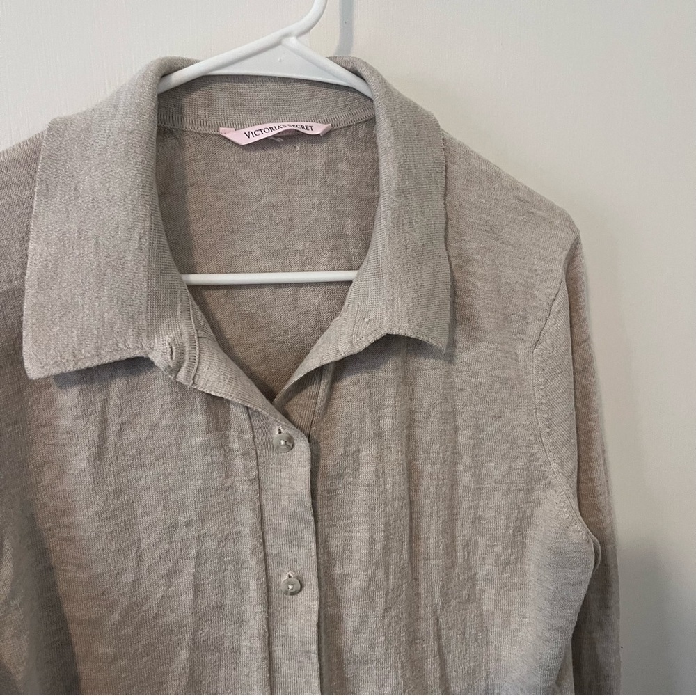 Victoria’s Secret Loungewear Luxe Cream Knit Button Up Pajama Shirt Driftwood M - Picture 5 of 10
